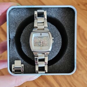 Fossil Big Tic Silver Watch with Heart Design